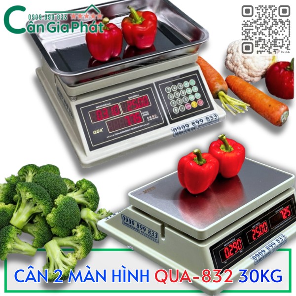 Cân điện tử 2 màn hình QUA 832 30kg dùng cân rau củ quả và thực phẩm trong cửa hàng