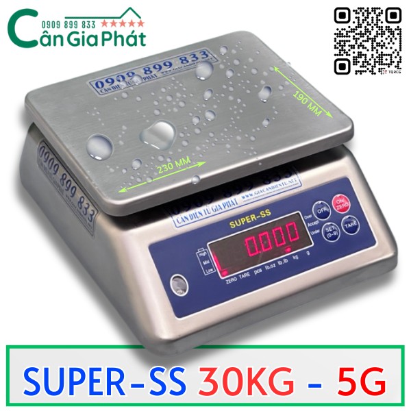 Cân điện tử Cân Gia Phát SUPER SS 30kg mặt inox chống nước hiển thị LED đỏ