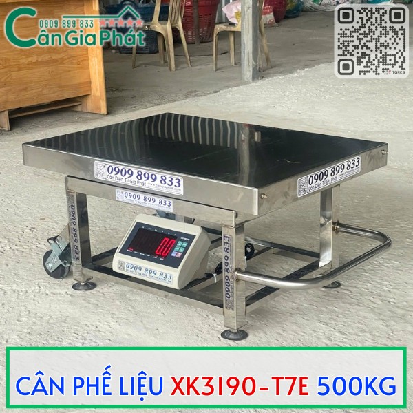 Cân điện tử phế liệu Cân Gia Phát XK3190 T7E 500kg mặt inox hiển thị số đỏ