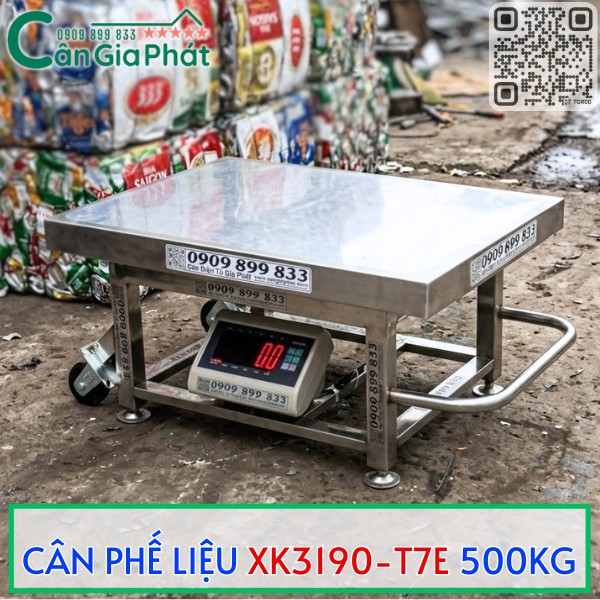 Cân điện tử phế liệu Cân Gia Phát XK3190 T7E 500kg mặt inox hiển thị số đỏ ngoài trời