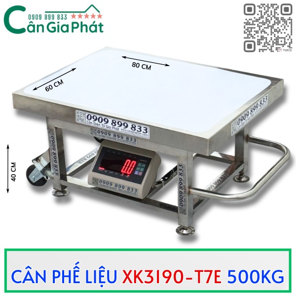 CÂN PHẾ LIỆU INOX XK3190-T7E 500KG CÓ BÁNH XE