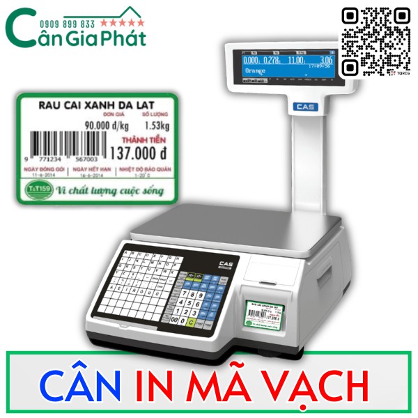 Cân siêu thị in mã vạch CAS CL-5200 15kg 30kg - CÂN ĐIỆN TỬ GIA PHÁT
